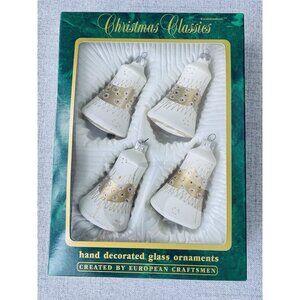 4 Vintage Christmas Classics Commodore White Gold Ornaments Romania Handmade